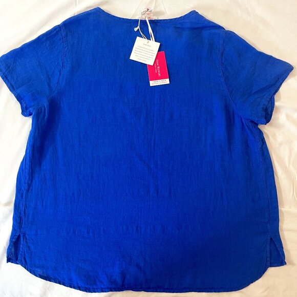 Isaac Mizrahi. Women's blouse in blue, short sleeves, 100% linen. Made in India - Picture 2 of 6